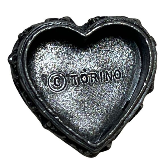 Vintage Torino Pewter Trinket Box - Heart - Heart is Brooch & Birds are Earrings - Picture 4 of 7